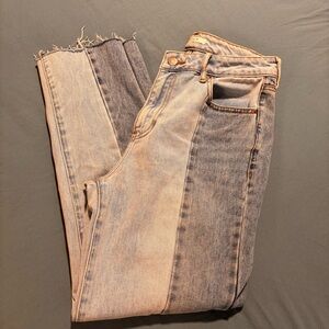 PacSun Two-Tone Ankle Jeans Blue Sz 27 mom jeans light/medium wash frayed bottom